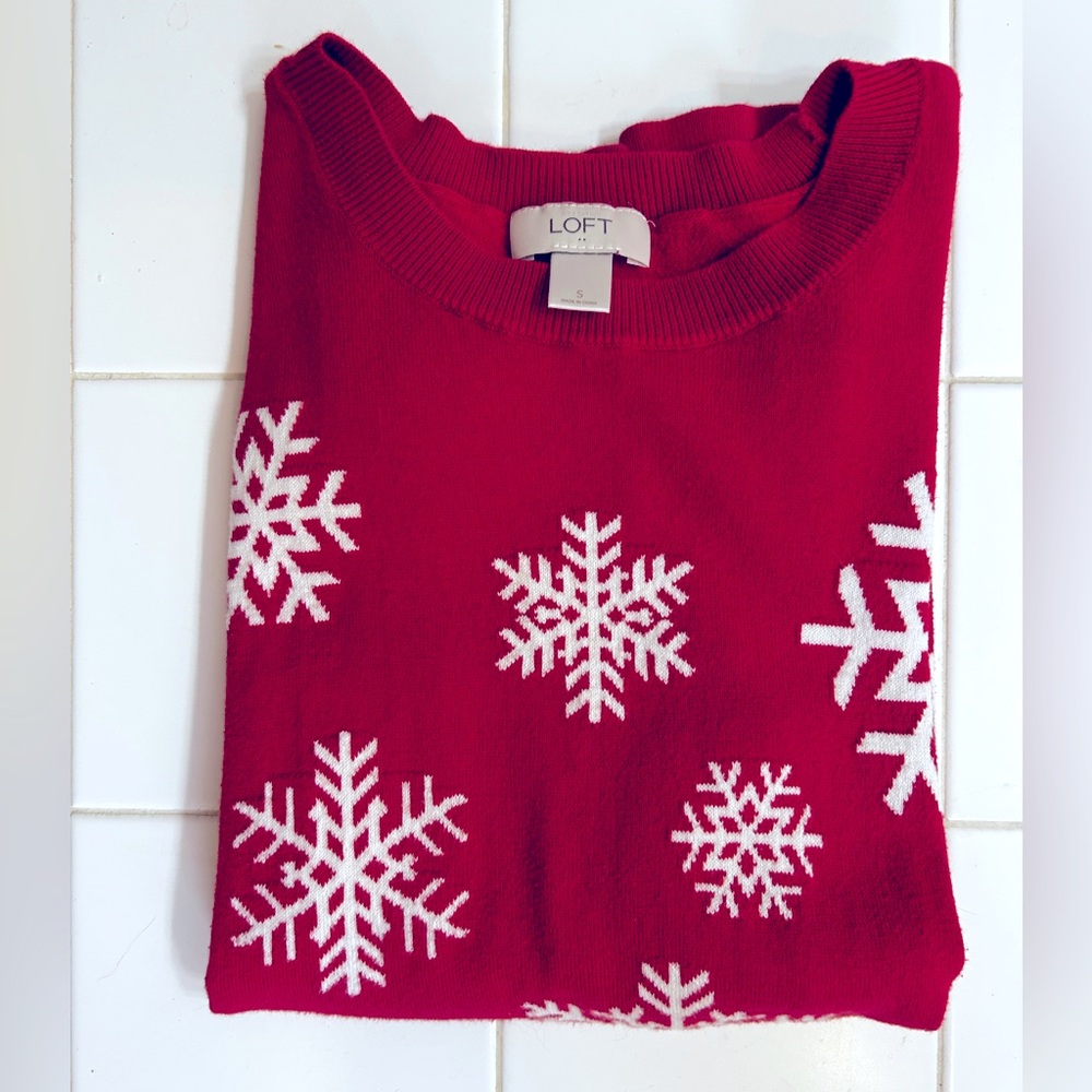Loft Red and white snowflake sweater Size S #winterknits
